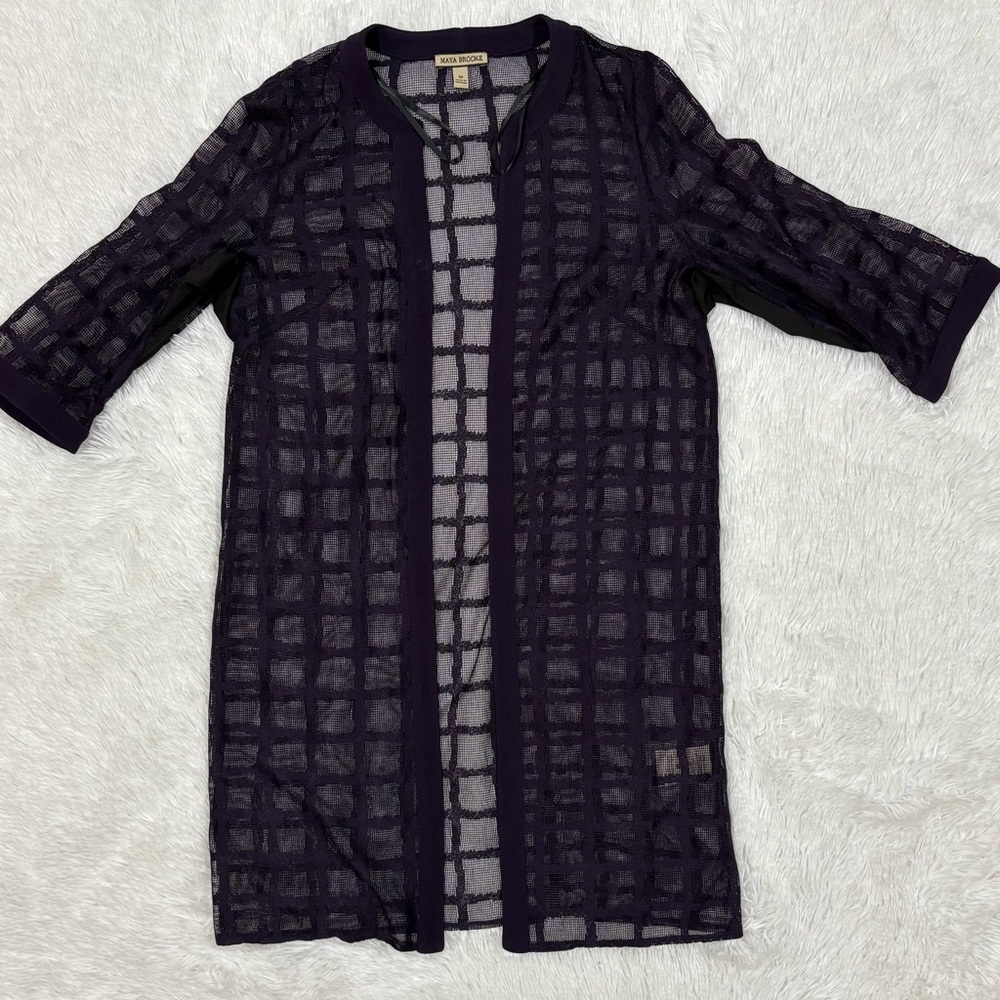 Maya Brooke Sheer Purple Grid Cardigan